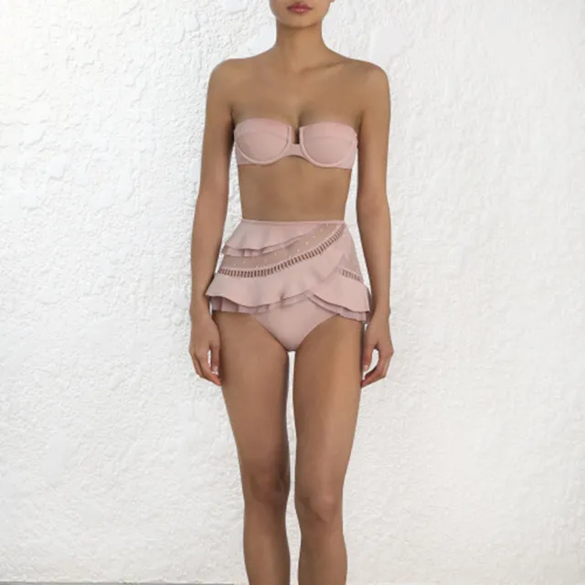 Gathered lace mesh bikini Red - Shop at LoveMi