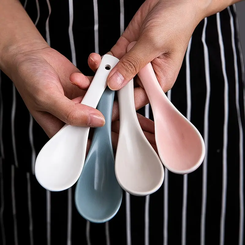 Japanese-style ceramic long-handle spoon
