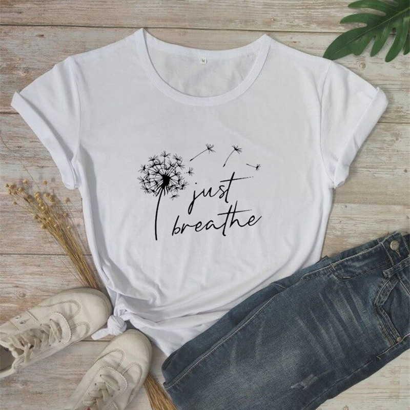 just breathe fashion short sleeve letter T-shirt