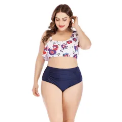 Split shoulder swimsuit - Floral - View 1