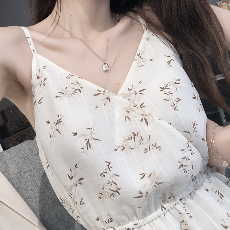Ladies chiffon strap floral dress