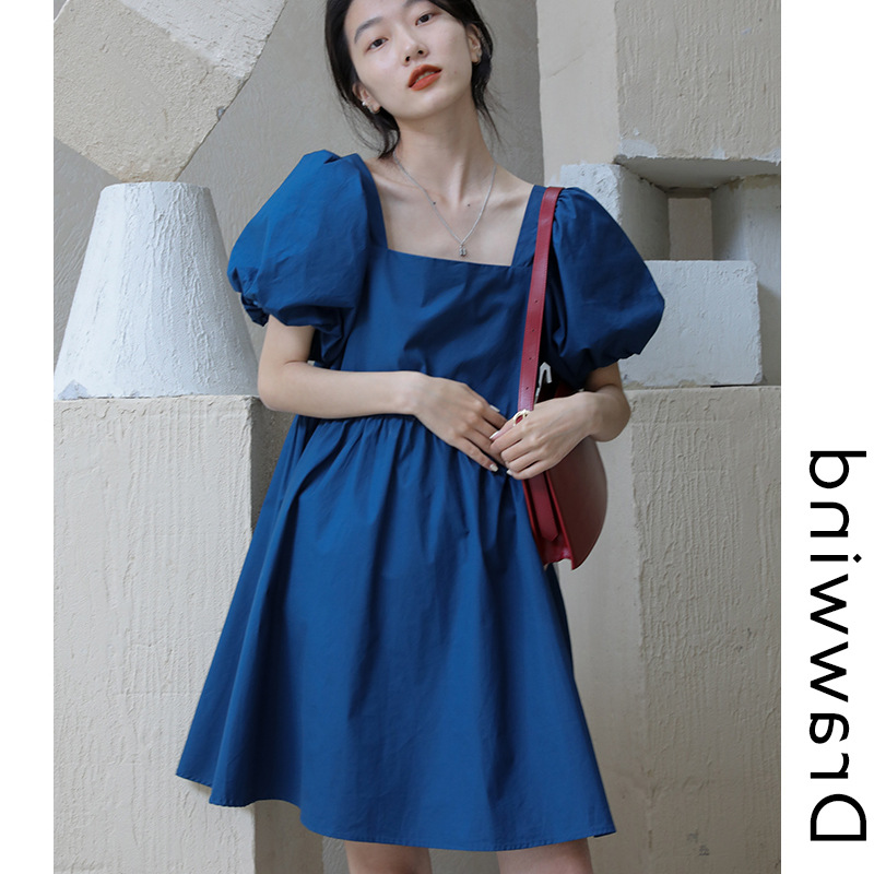 Square collar short sleeve loose temperament dress