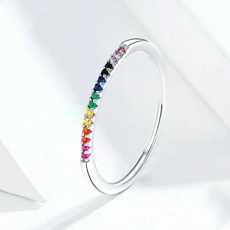 Colorful zircon silver ring