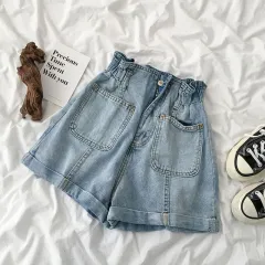 All-match elastic waist shorts - Blue - View 1