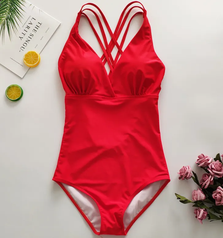 One-piece chinlon swimsuit - Red