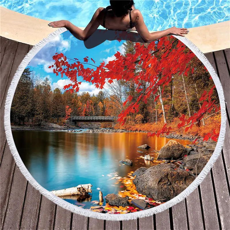 Round printed beach towel - Red