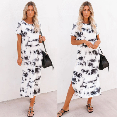 Round neck short sleeve gradient dyed dress