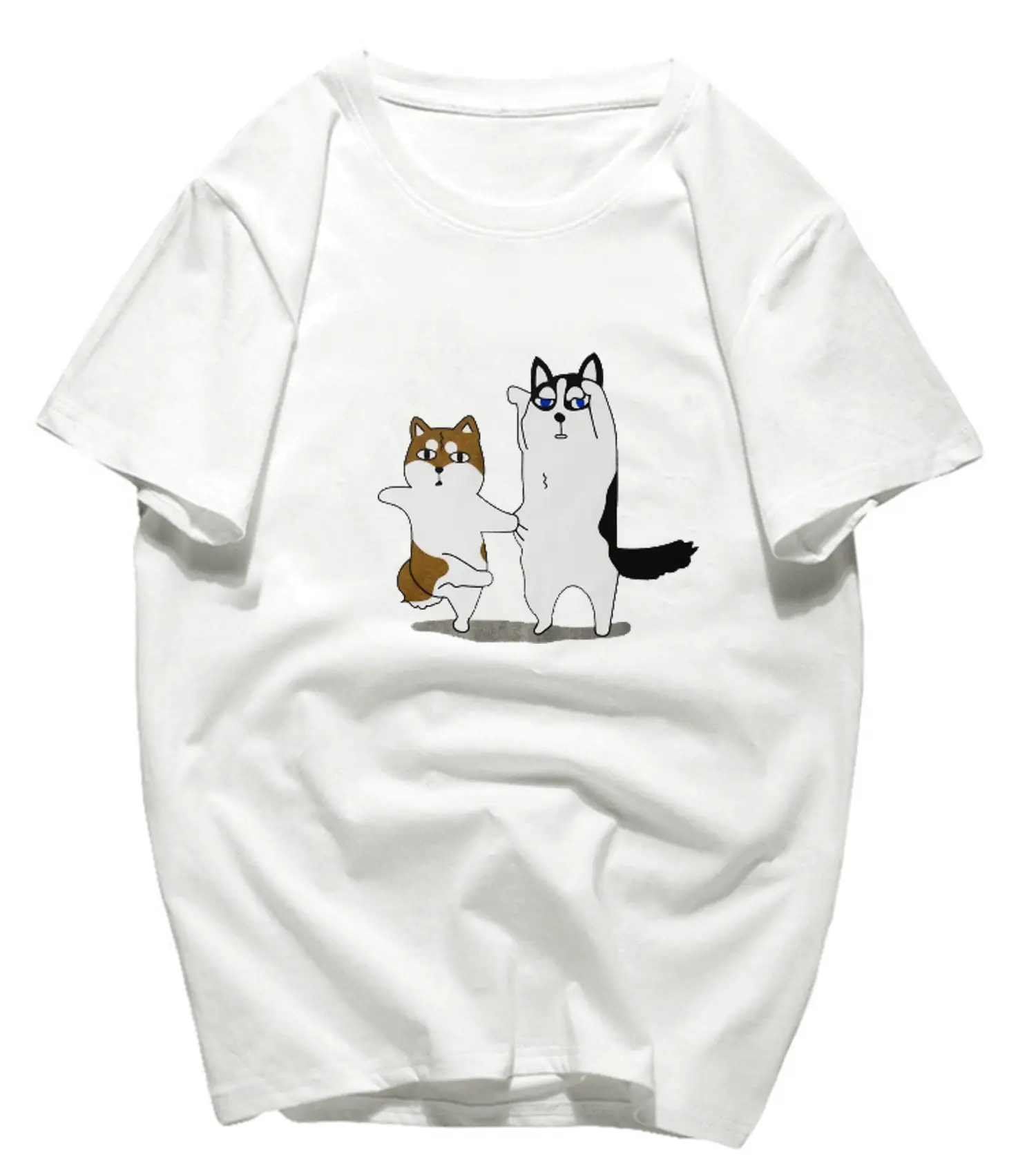 Dog print short sleeve cotton T-shirt