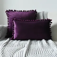 Fur ball velvet sofa cushion pillowcase - Purple - View 1