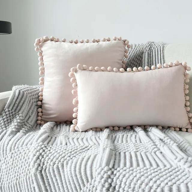 Fur ball velvet sofa cushion pillowcase Pink - Shop at LoveMi