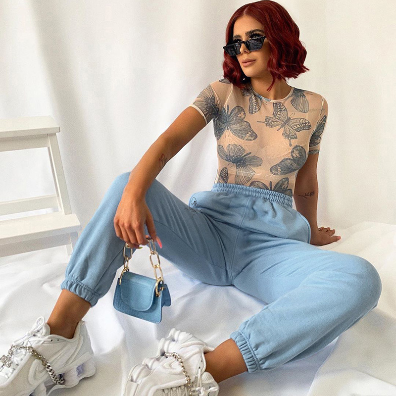 Butterfly embroidered high waist trousers