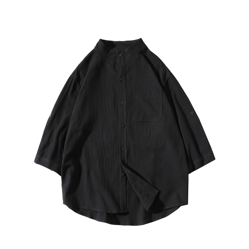 Men's cotton and linen stand collar short sleeves