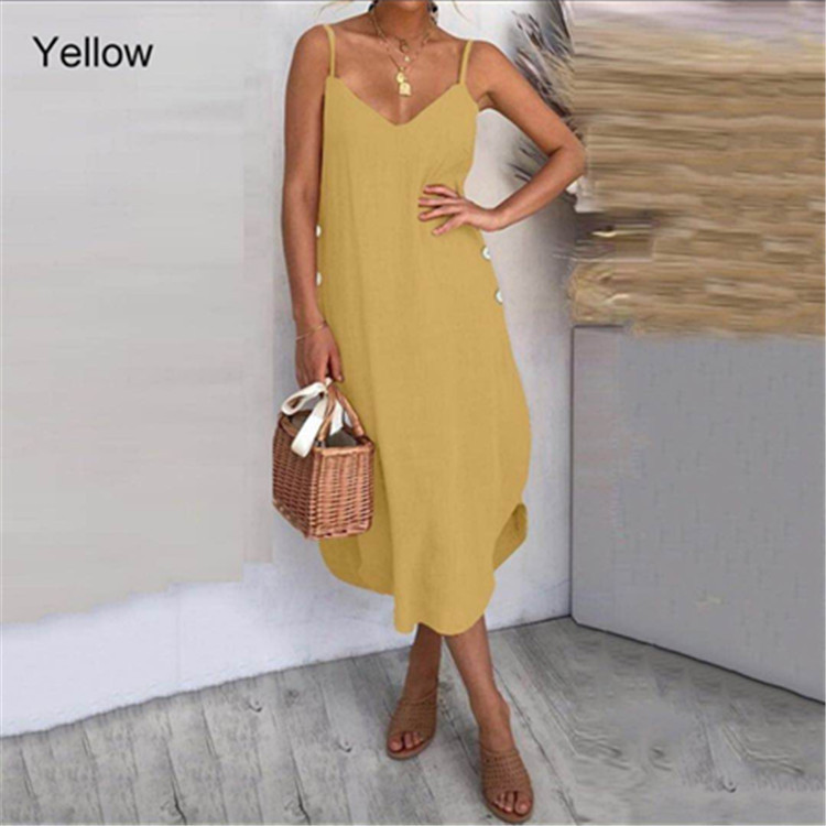 Strap button solid color fashion sexy dress