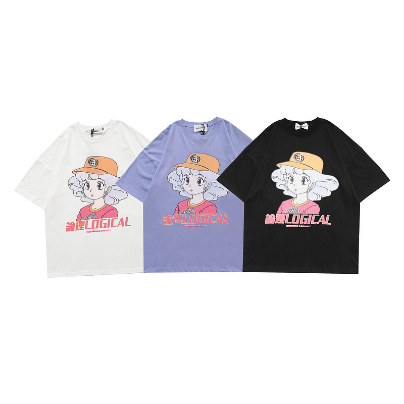 Cartoon portrait print short sleeve T-shirt