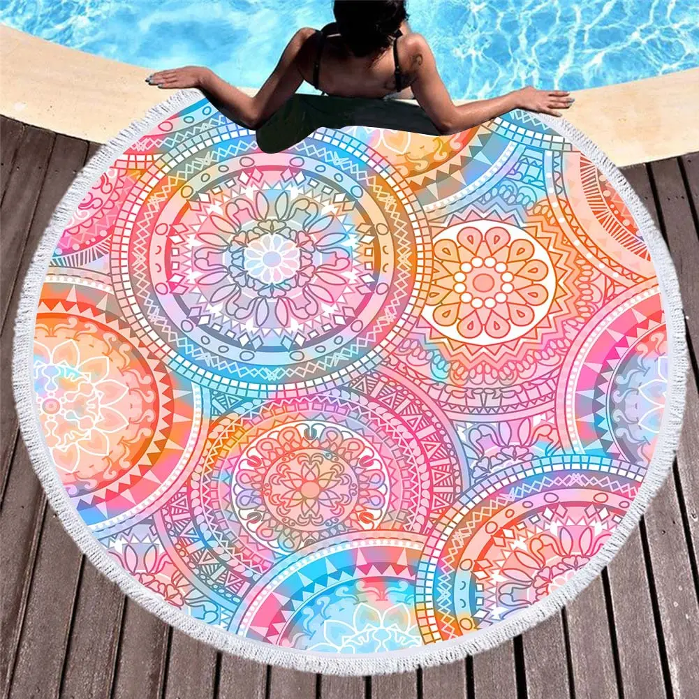Circular macharo beach towel microfiber digital printing