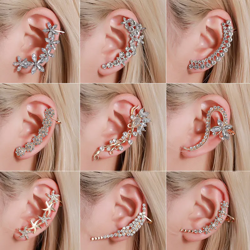 Full Crystal Butterfly Flower Single Ear Clip