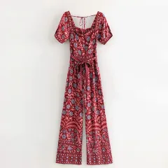 Printed wide-leg jumpsuit - Red - View 1