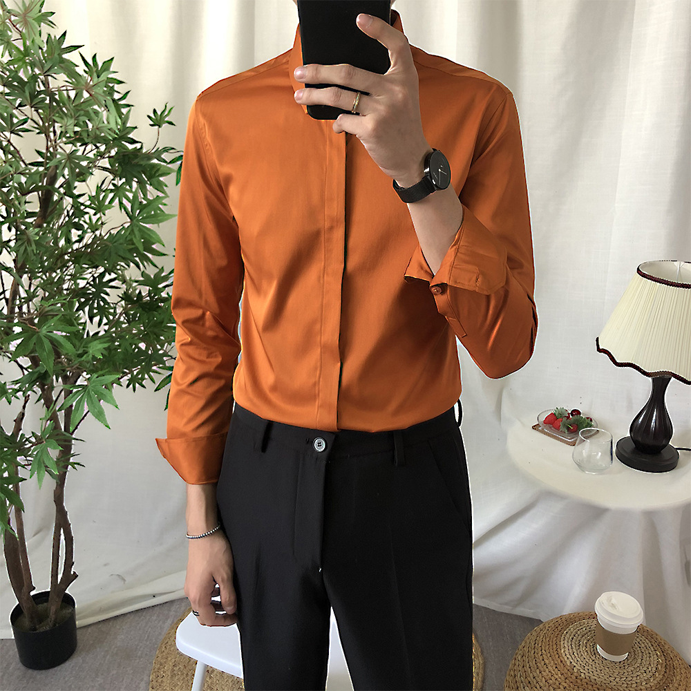 Men's long sleeve slim solid color shirt