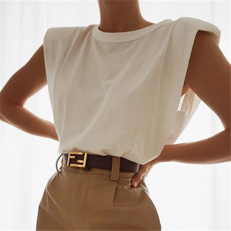 Relaxed shoulder pad crew neck vest top in summer