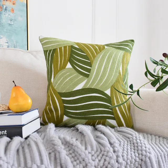 Green leaf embroidery sofa pillowcase Green - Shop at LoveMi