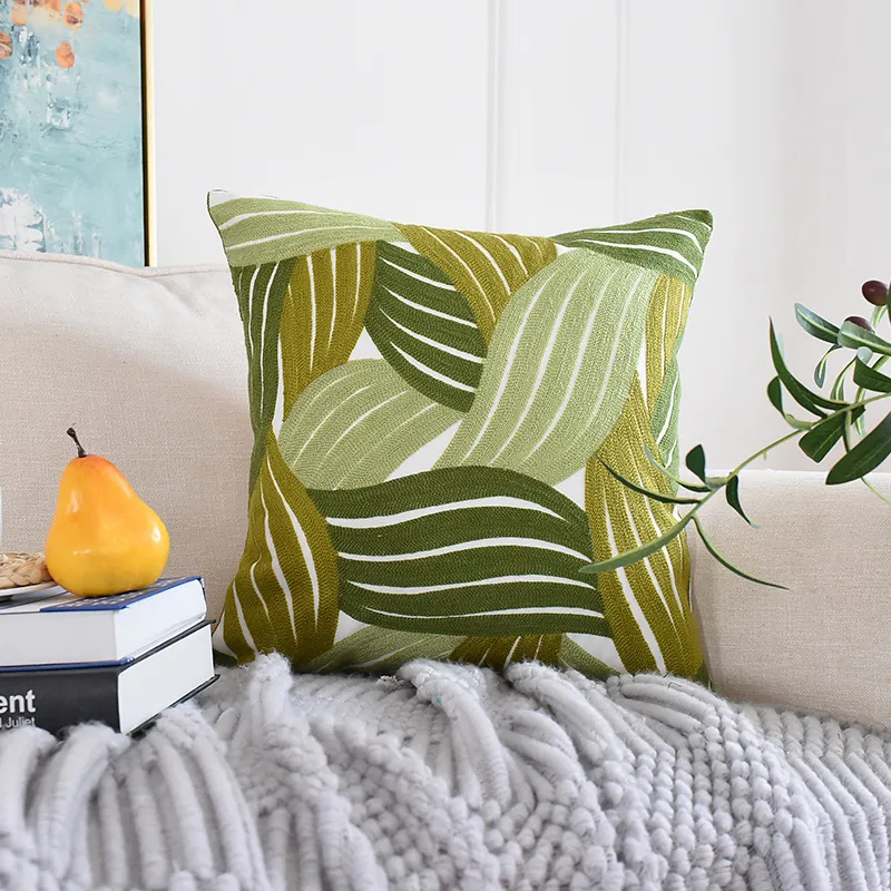 Green leaf embroidery sofa pillowcase - Green