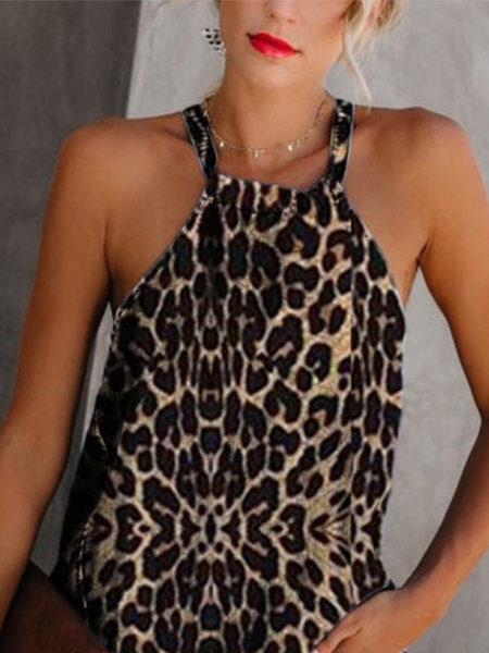 Leopard Round Neck Lace Up vest