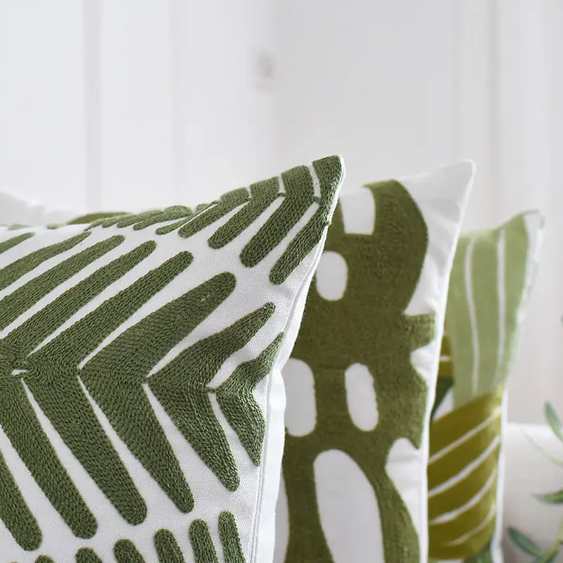 Green leaf embroidery sofa pillowcase