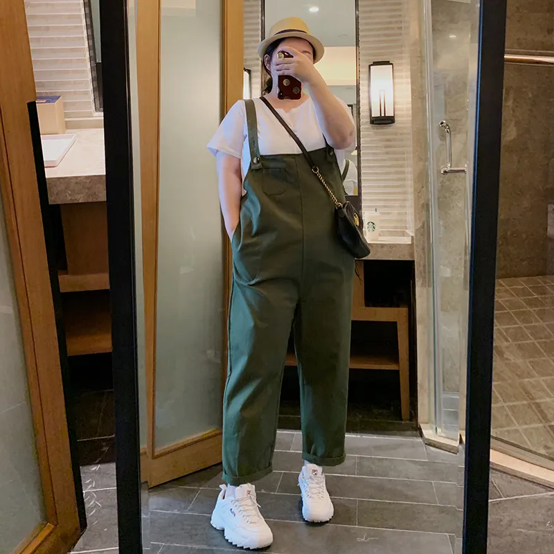 Loose casual overalls cropped pants - Armygreen