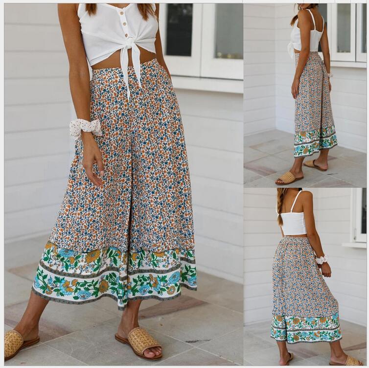Loose print straight-leg pants