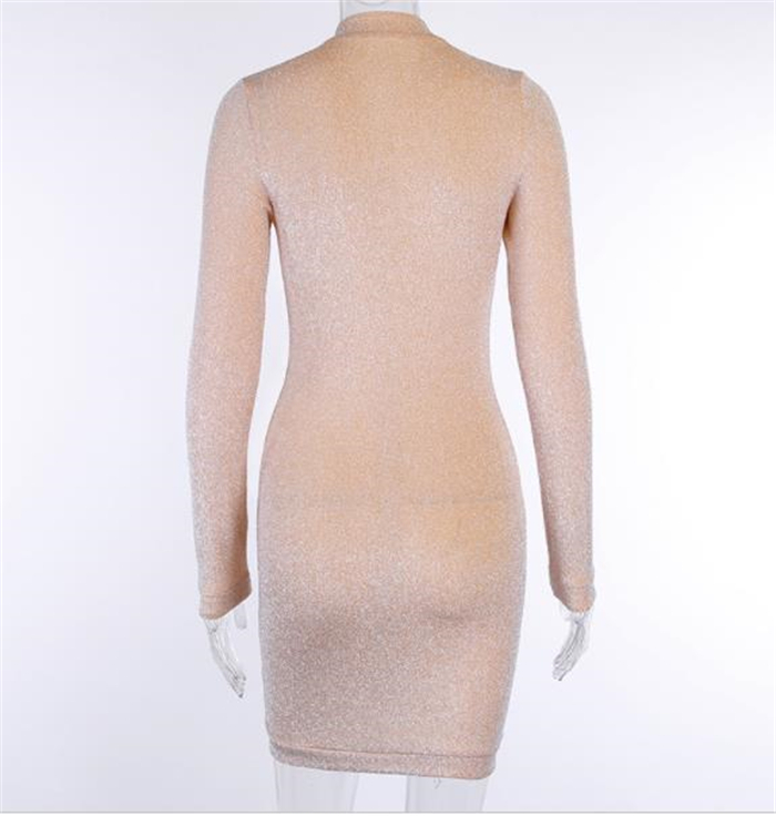 Knitted long-sleeved bag hip cardigan zipper dress