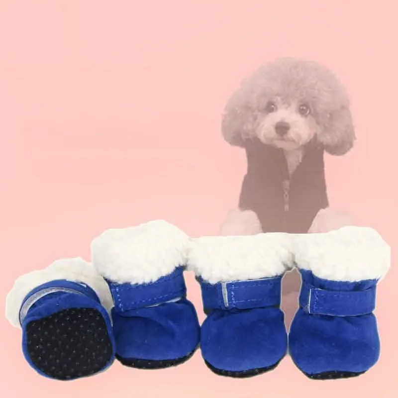 Waterproof Winter Dog Boots Socks Pet Dog Shoes Anti-slip Puppy Cat Rain Snow Booties Footwear For Small Dogs - Blue