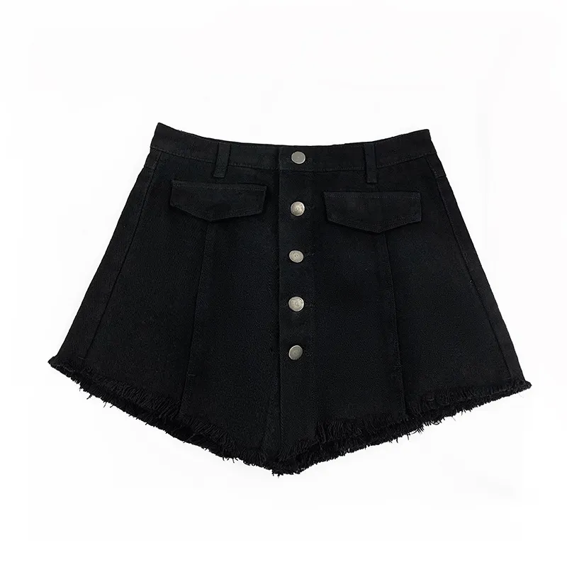 All-match A-line denim shorts - Black