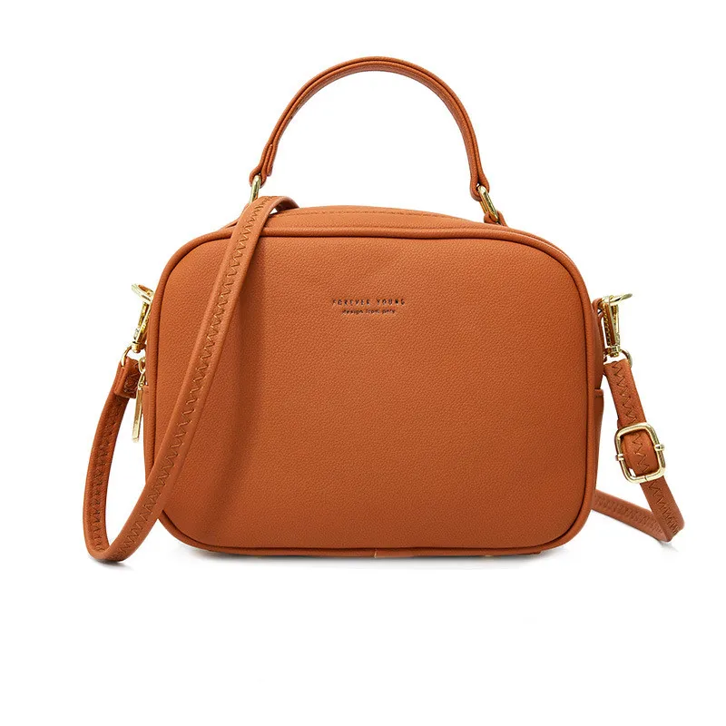 Simple casual pu female bag - Brown