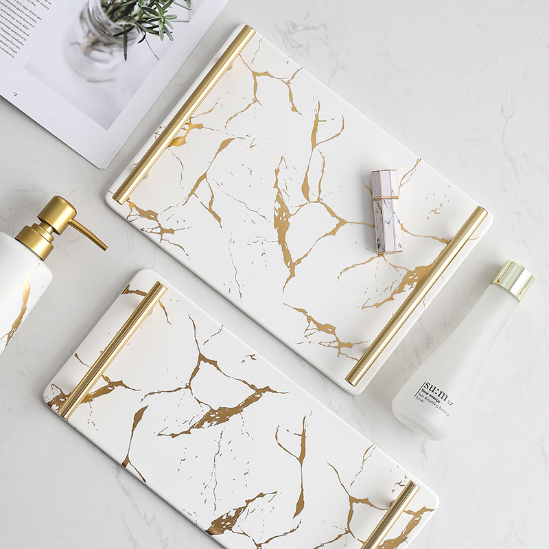 Marble rectangular ceramic tray