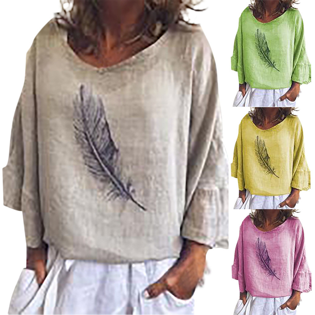 Feather print multicolor women's T-shirt