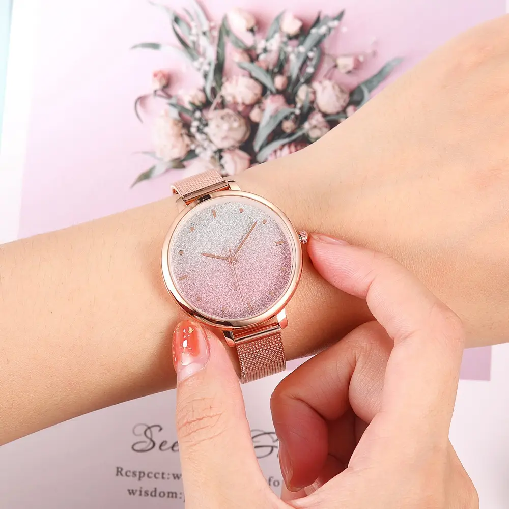 Rose gold thin strap women's watch