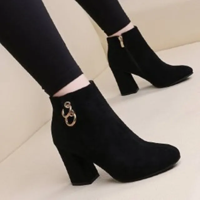 Matte suede block heel Martin boots Black - Shop at LoveMi