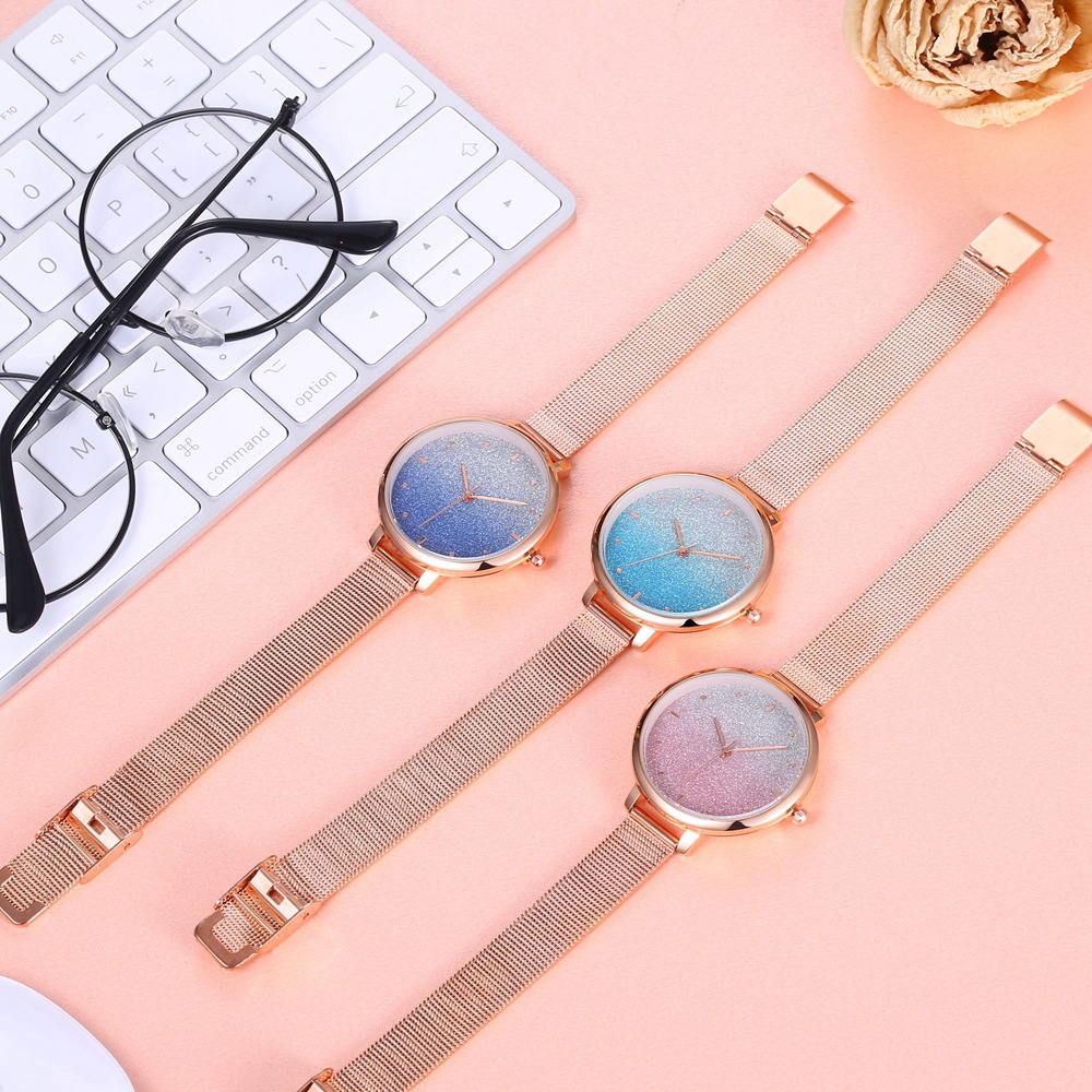 Rose gold thin strap women's watch