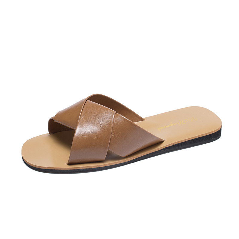 Cross belt beach sandals Brown - Shop at LoveMi