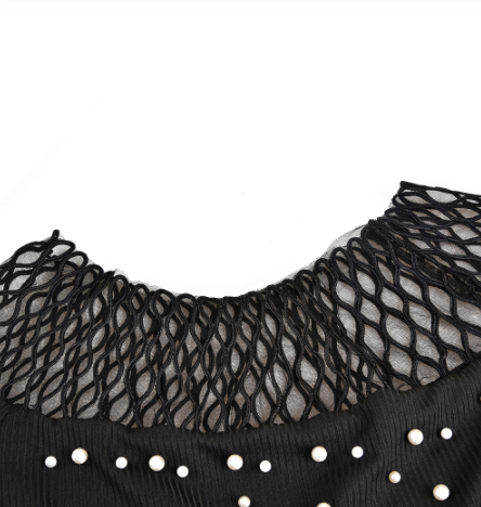 Gauze lace beaded long sleeve top