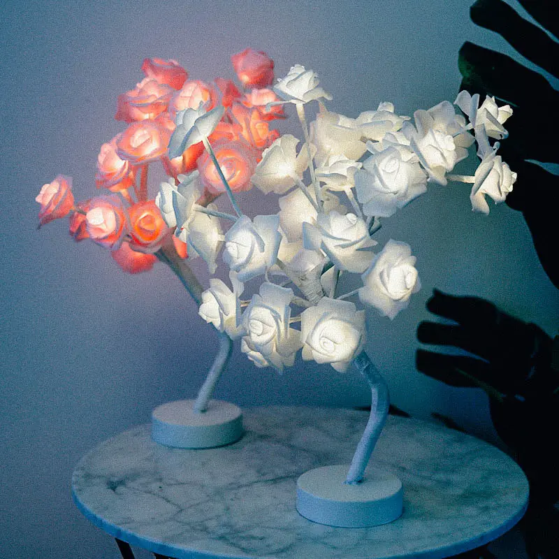 Rose Flower Lamp USB Battery Operated LED Table Bonsai
