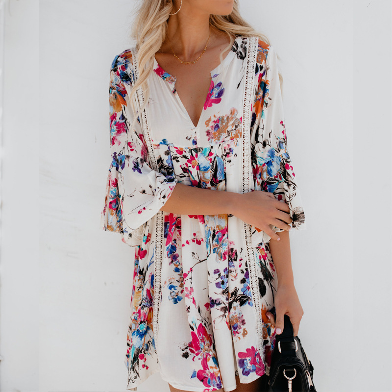 Hollow V-neck flared sleeve blouse