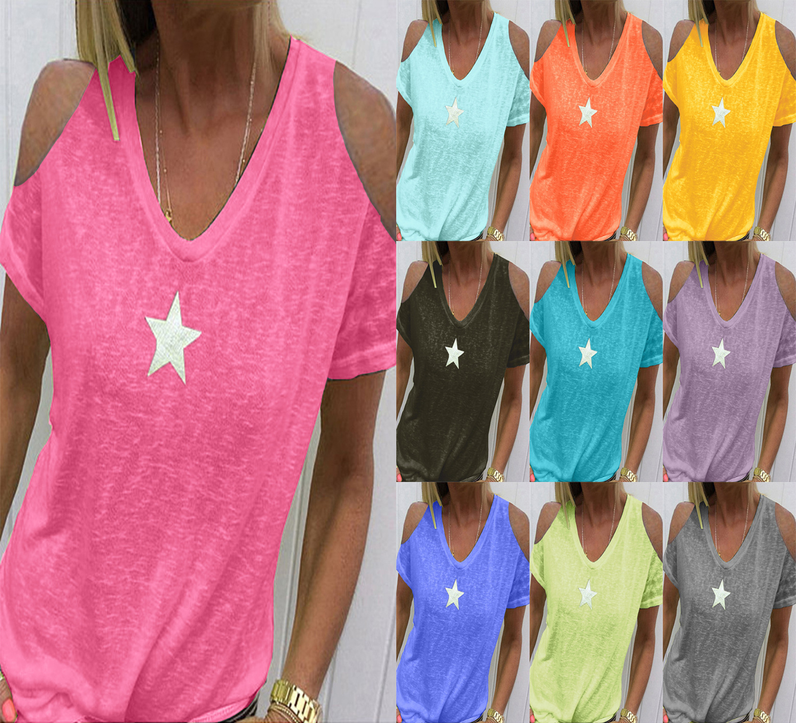 Pentagram off the shoulder short sleeve