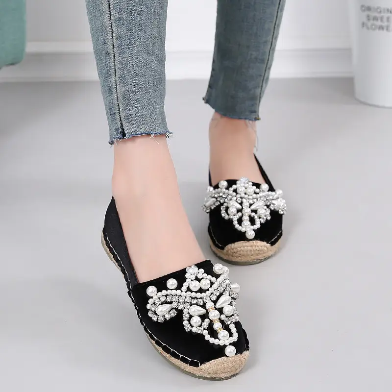 Round head rhinestone pearl single shoes