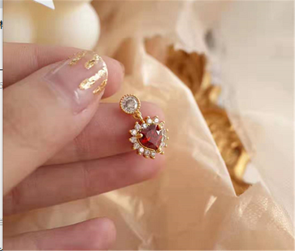 Red gem heart design earrings