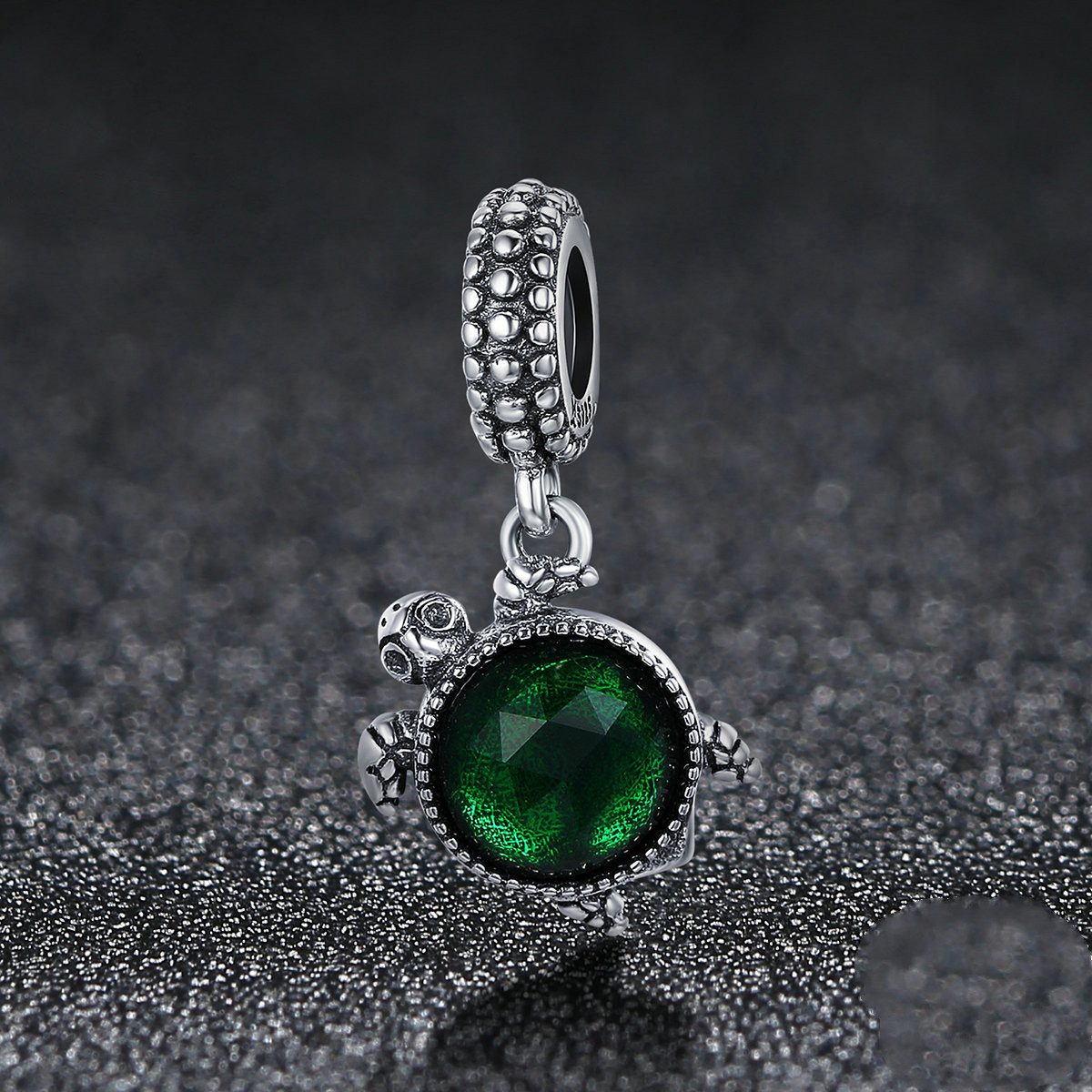 Turtle inlaid green crystal charm