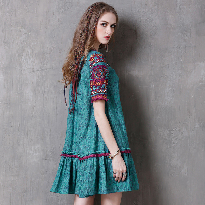 Lotus skirt print vest cotton linen dress