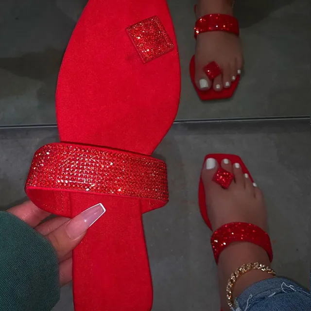 Rhinestone outdoor slippers Red - Shop at LoveMi
