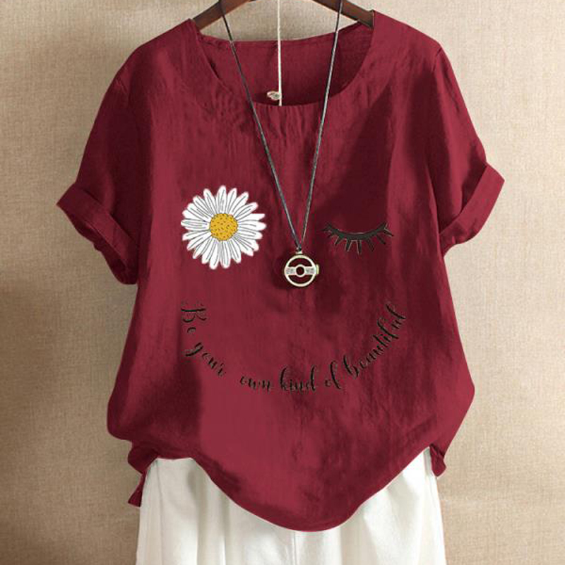 Smiley printed cotton and linen short sleeves