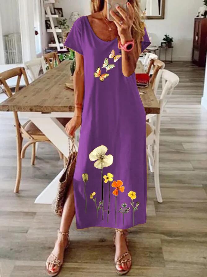 Short-sleeved positioning print dress